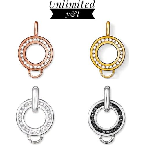 Rose Gold Round Charm Carrier Connectors for Women Men Thomas Style Neckelace Accessories CZ 925 Sterling Silver Fashion Jewelry