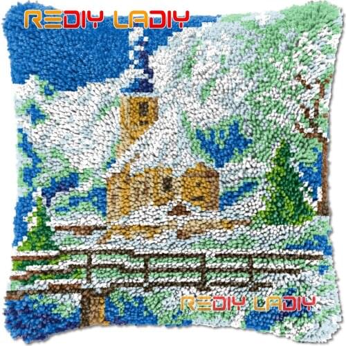 Latch Hook Cushion Spring Church DIY Needlepoint Kits Chunky Acrylic Yarn Arts Crocheting Lofty Pillow Case Hobby & Crafts
