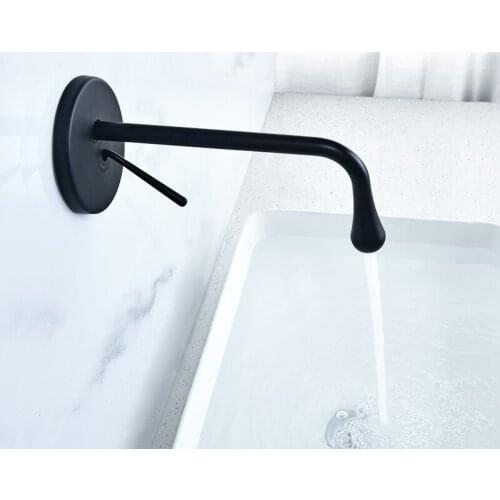Brass Modern Matte Black Washbasin Faucet Single Handle Bathroom Hot And Cold Wall-Mounted Bathtub Faucet Set