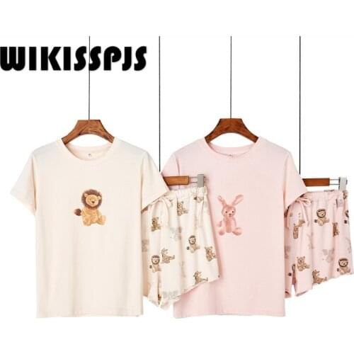Summer Light Modal Pajamas Female Cartoon Animal Rabbit Lion Housewear Pajamas for Women Sleepwear Two Piece Set Summer
