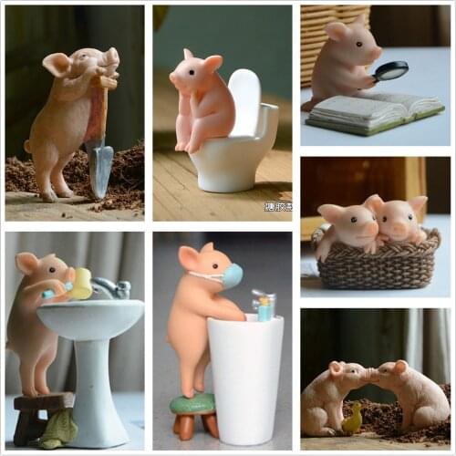 Lovely Piggy Desk Ornaments Mini Pig Gardening Decor Bonsai Miniascape Decoration Articles Potted Landscape Handicraft Gifts