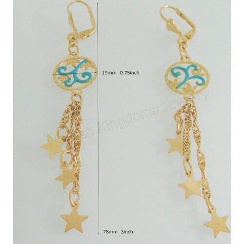 MIN ORDER 10$ /CAN MIX DESIGN /ENAMEL - YELLOW GOLD OVERLAY FILL BRASS 3" STAR DANGLE EARRING ROUND PART DIA 0.75"
