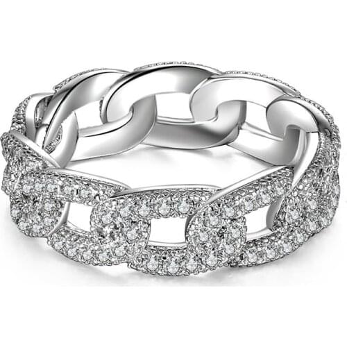 Fashion Punk Filled Cz Ring Unique Design Steampunk Party Wedding Narrow Chain Rings For Women Christmas Jewelry Zk40