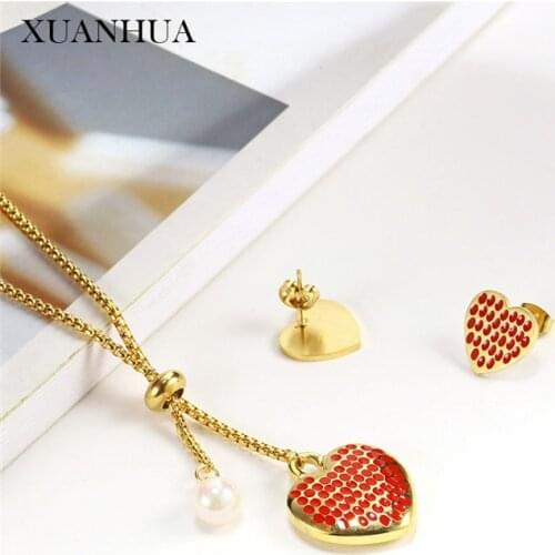 XUANHUA Pearl Heart Necklace Set Of Earrings For Women Stainless Steel Jewelry For Woman Vogue 2019 Jewellery Accessories