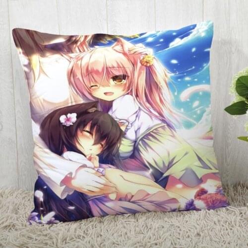 Custom Anime Pillow Cases Anime Cat Girl Square Pillowcase Christmas Zippered Pillow Cover 40*40cm,45*45cm(One Side)