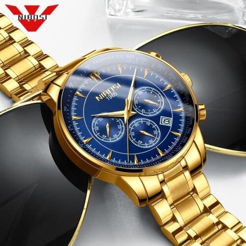 NIBOSI Gold Mens Watches Top Brand Luxury Sport Quartz Dress Clock Waterproof Military Blue Wrist Watch Men Relogio Masculino