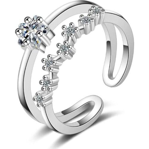 New Fashion Fresh Double-layer Temperament 925 Sterling Silver Jewelry Five-pointed Star Crystal Opening Rings SR388