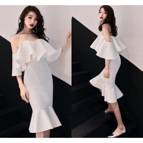 New Short Party Gowns Sexy Off the Shoulder Cocktail Dresses 2020 Knee-Length Robe Cocktail Courte Ruffles Casual Bodycon Dress