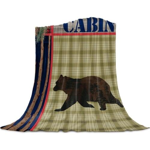 Living Room Sofa Blanket Retro Plaid Pine Cone Bear Children Soft Throw Blanket Travel Airplane Hotel Portable Warm Thin Blanket