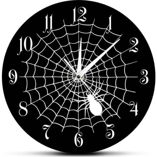 Spider Web Black Quartz Wall Clock Halloween Party Signs Horror Spider Web Cobweb Wall Decor Modern Wall Watch Silent Movement