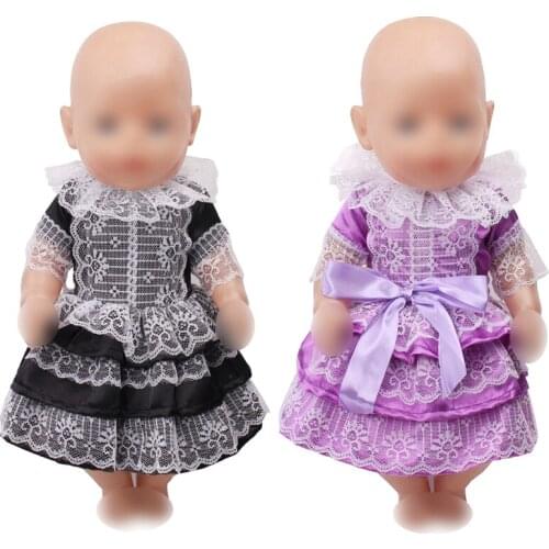 43 cm baby dolls Dress newborn Black lace evening gown Baby toys skirt fit American 18 inch Girls doll f387