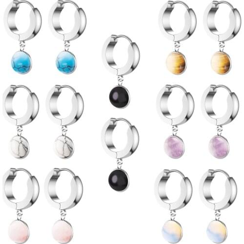 QIMOSHI 6Color Vintage 316 Stainless Steel Cute Earrings Stone Dangle Hinged Huggie for Men Women Gilrs Boys
