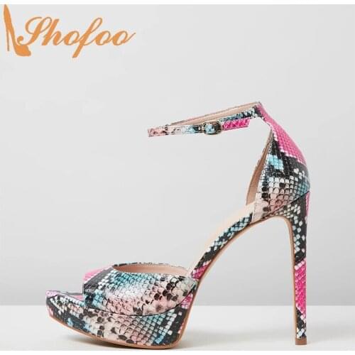 Multi Color Snake Prints Stiletto Platform Women Sandals High Heels Peep Toe Large Size 14 15 Ladies Summer Fashion Shoes Shofoo