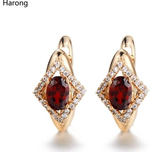 Harong Luxury Stud Earrings Blue Red Crystal Vintage Jewelry Party Shape Gold Small Mini Geometry Earrings For Woman Girl Gift
