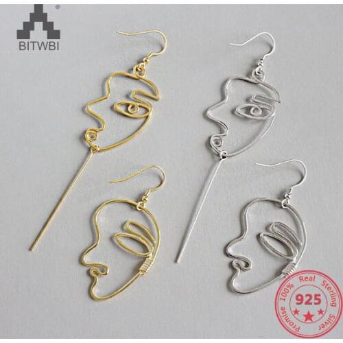 1pc Europe America Style 925 Silver Fashion Dangle Earring Punk Personality Abstract Human Face Exaggerated Drop Earrings