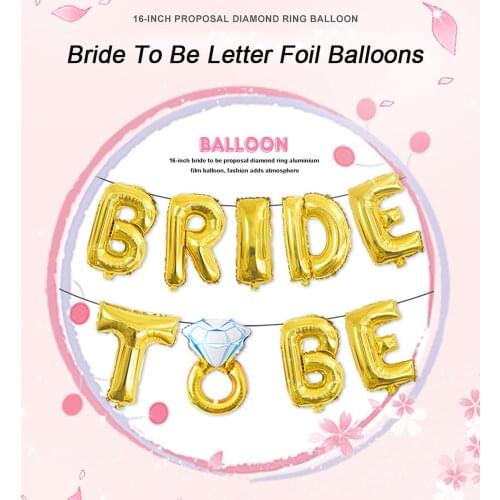 Wedding Bridal Shower 16inch Gold Silver Bride To Be Letter Foil Balloons Diamond Ring Balloon for Hen Party Favors Decoration