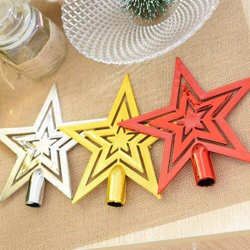 Gold Silver Christmas Tree Top Star Plastic Christmas Star Tree Topper for Table Christmas Decoration Craft Xmas DIY Accessories