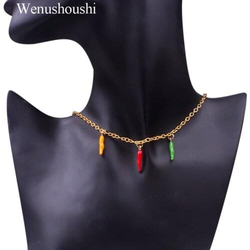 Wenushoushi personality cute small chili neckalce for women acero inoxidable joyeria mujer hot pepper jewelry gold color alloy