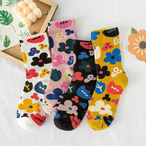 Japanese Korean Style Flower Woman Socks Cotton for Spring Autumn Kawaii Funny Pink Socks Women 122101