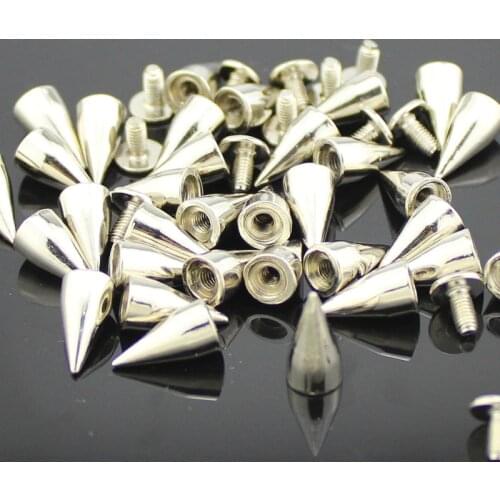 50pcs 7*14mm Silver Zinc Alloy Rivet Punk Rock Bullet Spikes and Studs Cone For Clothes DIY Garment Rivets For Leather Craft