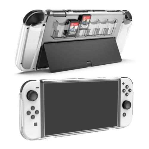 For Nintendo Switch OLED Protective Cover with Game Cards Storage ABS Game Console Shockproof Anti-slip Guard Shell Skin Case