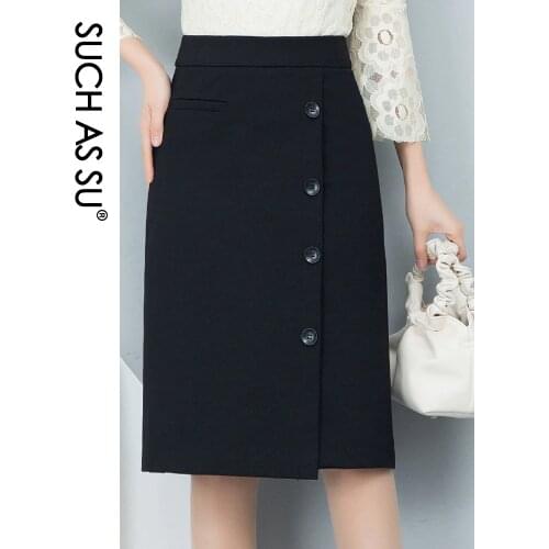 New 2020 Korean Irregular Skirts Womens Button Black Knit High Waist Irregular Skirts S-3XL Plus Size Fashion Asymmetry Skirt