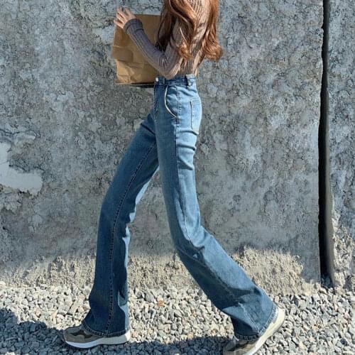 2021 Spring Summer Vintage High Waist Trumpet Denim Pants Casual Long Flare Jeans Womens Slim Strechable Pants Denim Trousers