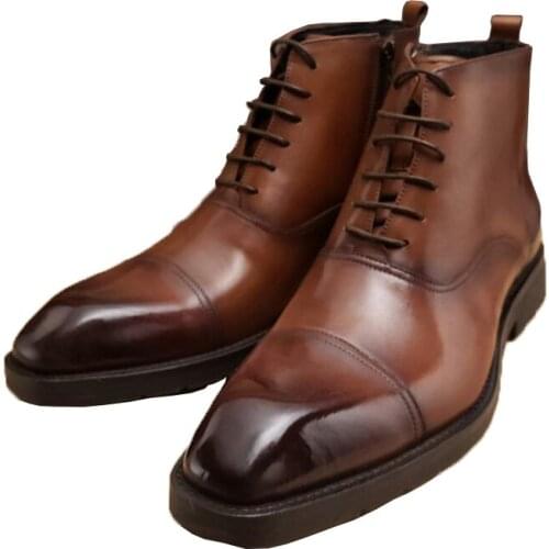 Winter Black Mens Boots Shoes Genuine Leather Non-Slip Work Boots Fashion Designer Shoes for Men Add Velvet