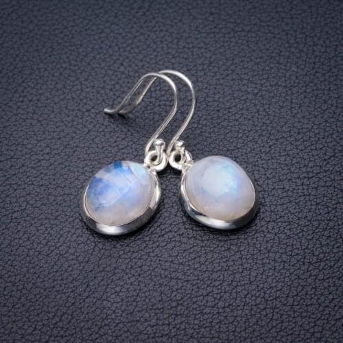 StarGems Natural Rainbow Moonstone Handmade 925 Sterling Silver Earrings 1.25" E0847