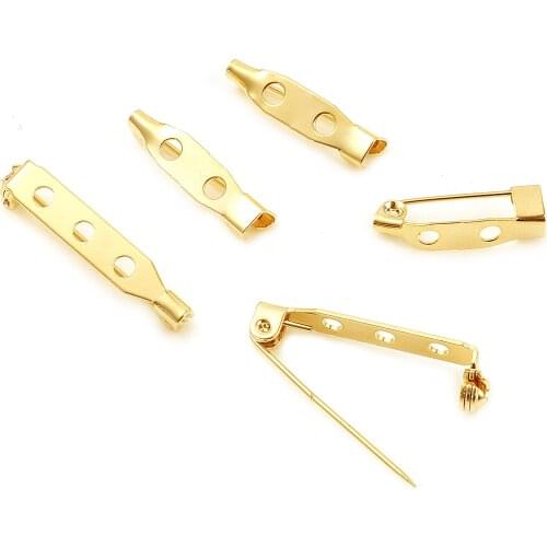 19x5mm 27x5mm Copper Gold Color Metal Safe Lock Brooch Pins Base Back Bar Badge Holder for DIY Jewelry Makings Findings,10PCs