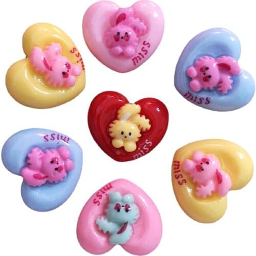 New DIY 20pcs Hand-painted Colorful Resin Lovely Rabbit Heart Flatback Stone Wedding Scrapbook Craft Ornaments OR60*2