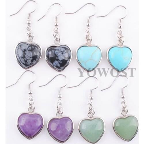 5 Pairs Drop Earrings Natural Stone Heart Pendant Opal Lapis Hanging Earring Dangle Girls Women Anniversary Gift Jewelry QBR323