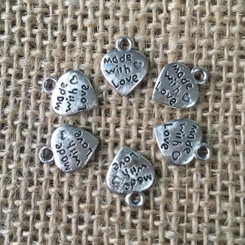 80 Pcs/lot 12x10mm Heart Made with Love Charms for Jewelry Making Antique Silver Plated Pendant for DIY Necklaces Bracelets A022