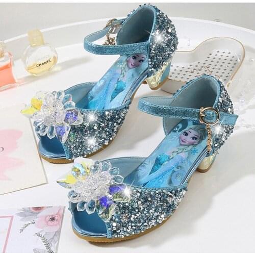 Disney childrens high heels sandals summer new girls princess casual shoes baby cartoon Elsa frozen crystal shoes EU 24-36