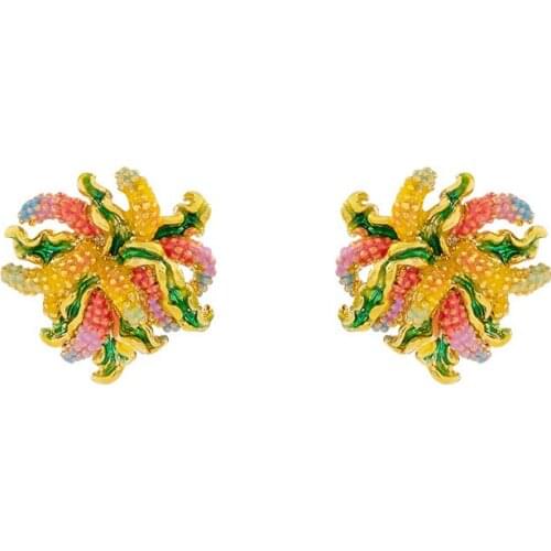 European and American Personality Wheat ear Enamel Earrings Hand-painted Craftsmanship S925 Silver Needle Fashion Design Earring