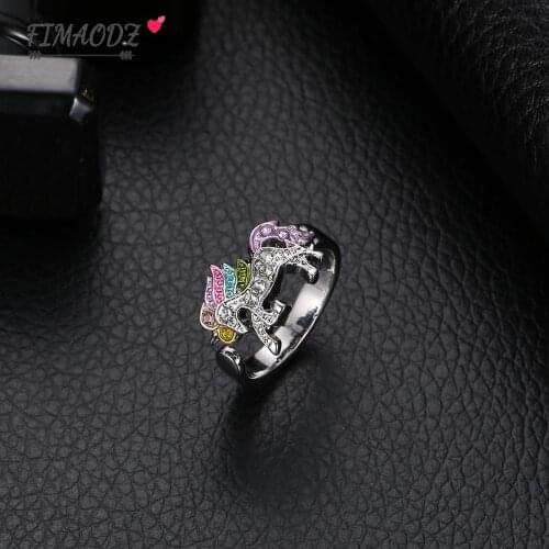 FIMAODZ Color Unicorn Crystal Ring Cute Cartoon Horse High Quality Opening Adjustable Rings For Kids Girl Trendy Birthday Gift