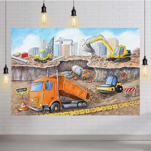 Baby Birthday Backdrop Photocall Construction Team Airplane Photography Background Photographic for Photo Studio Photozone