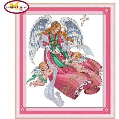 GG Angel Cross Stitch Painting Embroidery Needleworks Sets Joy Sunday 14CT 11CT Cotton Cross Stitch Stamped Kits for Home Decor