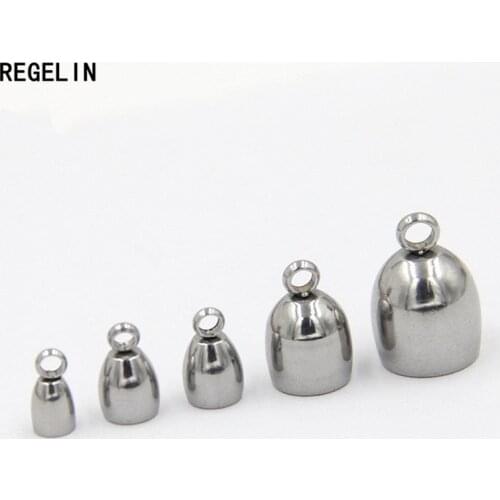 REGELIN 20pcs 3/4/5/6/8mm Stainless Steel End Caps Leather Cord End Clasps Bead For Round Leather Cord Connector DIY Jewelry