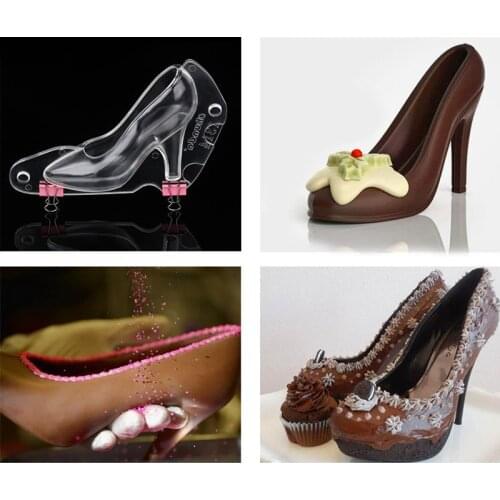 3D Cute High Heel Shoe Polycarbonate PC Chocolate Candy Mould Bundle Molding Instructions Fondant Cake Mold DIY Home Baking Tool