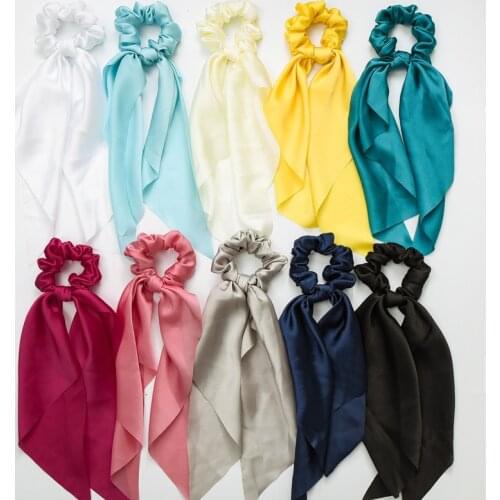 Fashion Solid Color Hairband Bowknot Satin Chiffon Girl Elastic Streamer Headband Long Ribbon High Ponytail Hair Accessories