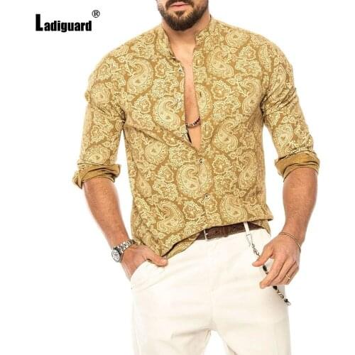 2021 Single Breasted Shirt Men Simple Print Blouses England Style Casual Top Streetwear Long Sleeve Male Shirt blusas Homme Ropa