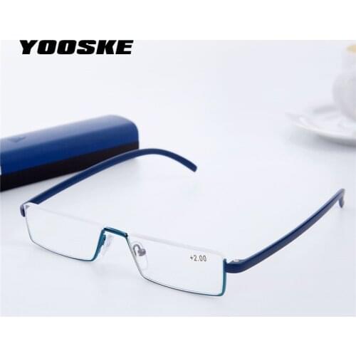 YOOSKE Mens Brand Reading Glasses Pencil Case Metal Frame Eyeglasses Women Men Portable Pen Box Presbyopic Hyperopia Glasses
