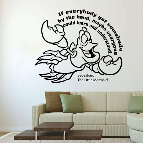 Crab Wall Decals Cartoon Mermaid Life Quote Kids Bedroom Nursery Play Zone Interior Decor Door Window Vinyl Art Stickers Q362