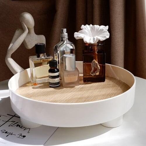 Nordic Minimalist Desktop Storage Box Round Plastic Storage Tray Living Room Cosmetic Sundries Orgnizer Home Decoration