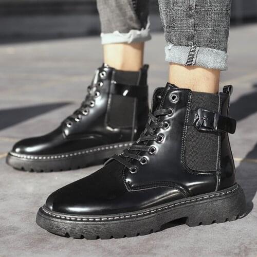 New Men Martins Boots Leather Platform Male Ankle Boots Punk Motorcycle Boots Mens Western Booties Buckle Man Chelsea Boots
