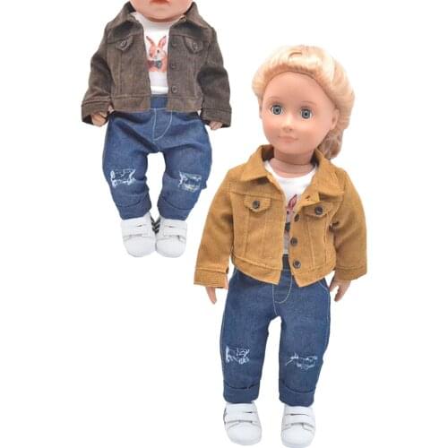 Clothes for doll fits 17inch Toys new born doll and American doll Fashion jacket jeans suit, shoes Girls gift
