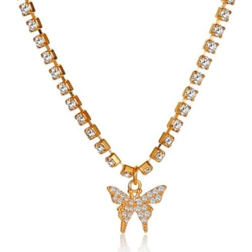 Zircon Butterfly Necklace Female Personality Simple Crystal Butterfly Clavicle Chain Pendant Short Necklace