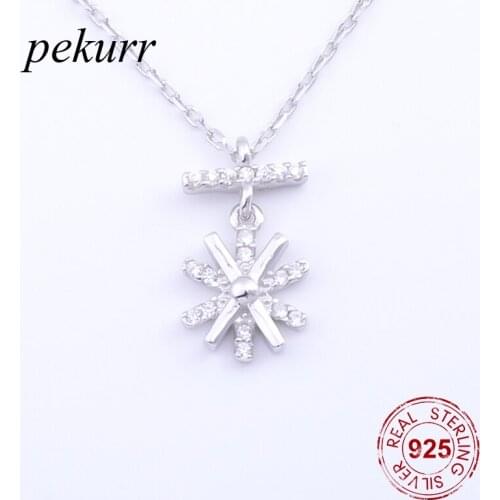 Pekurr 925 Sterling Silver Cubic Zircon Girls Snowflake Long Geometric Cross Necklaces For Women Pendants Christmas Gifts
