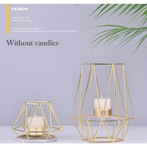 Rose Gold Wrought Iron Geometric Candle Holder Nordic Style Wrought Rack Metal Crafts Desktop Xmas Home Decoration